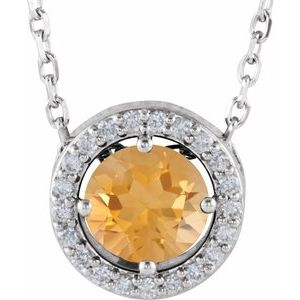 Sterling Silver Natural Citrine & .05 CTW Natural Diamond Halo-Style 16" Necklace