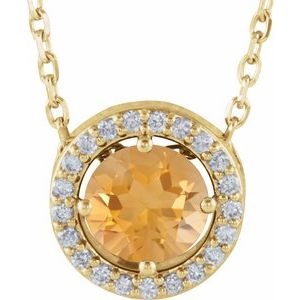 14K Yellow Natural Citrine & .05 CTW Natural Diamond Halo-Style 16" Necklace