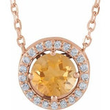14K Rose Natural Citrine & .05 CTW Natural Diamond Halo-Style 16" Necklace