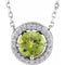 14K White Natural Peridot & .05 CTW Natural Diamond Halo-Style 16
