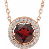14K Rose Natural Mozambique Garnet & .05 CTW Natural Diamond Halo-Style 16" Necklace