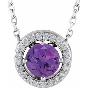 Sterling Silver Imitation Amethyst & .05 CTW Natural Diamond Halo-Style 16" Necklace