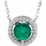 Sterling Silver Imitation Emerald & .05 CTW Natural Diamond Halo-Style 16" Necklace