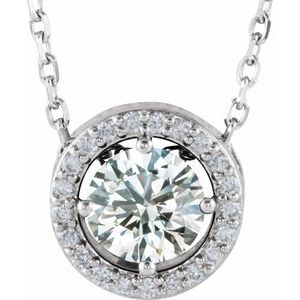 Platinum Natural White Sapphire & .05 CTW Natural Diamond Halo-Style 16" Necklace