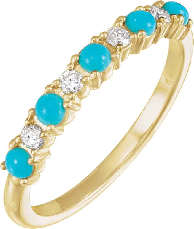 14K Yellow Gold Natural Turquoise & 1/8 CTW Natural Diamond Ring