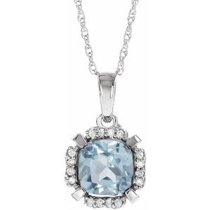 14K White Natural Sky Blue Topaz & .04 CTW Natural Diamond 18" Necklace