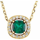 14K Yellow Lab-Grown Emerald & .05 CTW Natural Diamond 16" Necklace