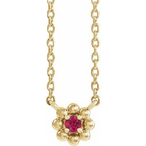 14K Yellow Lab-Grown Ruby Beaded Youth 16" Necklace