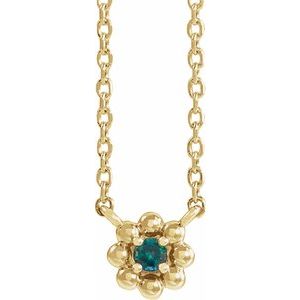 14K Yellow Lab-Grown Alexandrite Beaded Youth 16" Necklace