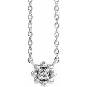 Sterling Silver .03 CTW Natural Diamond Beaded Youth 16" Necklace
