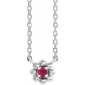 14K White Natural Ruby Beaded Youth 16" Necklace