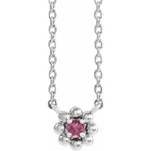 Platinum Natural Pink Tourmaline Beaded Youth 16" Necklace