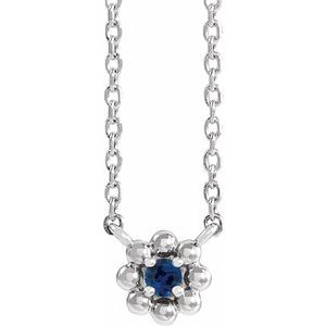 Sterling Silver Lab-Grown Blue Sapphire Beaded Youth 16" Necklace