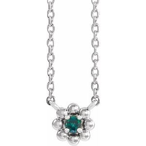 14K White Natural Alexandrite Beaded Youth 16" Necklace