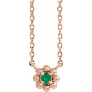 14K Rose Lab-Grown Emerald Beaded Youth 16" Necklace