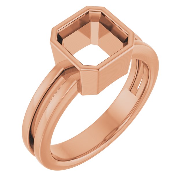 14K Rose 7 mm Asscher Ring Mounting