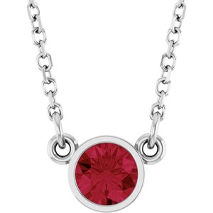 Rhodium-Plated Sterling Silver Imitation Ruby Solitaire 16" Necklace