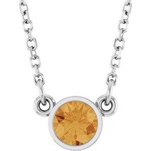 14K White Natural Citrine Solitaire 16" Necklace