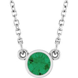 Rhodium-Plated Sterling Silver Imitation Emerald Solitaire 16" Necklace