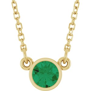 14K Yellow Natural Emerald Solitaire 16" Necklace