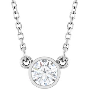 14K White Natural White Sapphire Solitaire 16" Necklace