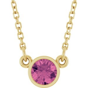 14K Yellow Natural Pink Tourmaline Solitaire 16" Necklace