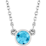14K White Natural Aquamarine Solitaire 16" Necklace
