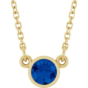 14K Yellow Natural Blue Sapphire Solitaire 16" Necklace