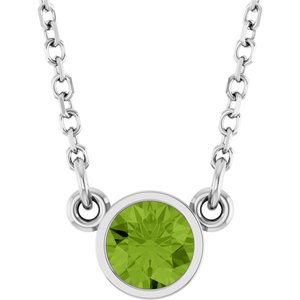 14K White Natural Peridot Solitaire 16" Necklace