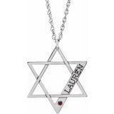 14K White Personalized Imitation Mozambique Garnet Star of David 18" Necklace