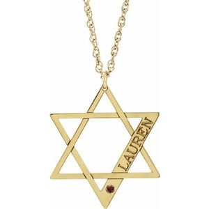 10K Yellow Personalized Imitation Mozambique Garnet Star of David 18" Necklace