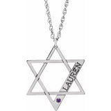 Rhodium-Plated Sterling Silver Personalized Imitation Amethyst Star of David 18" Necklace