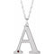 Rhodium-Plated Sterling Silver Engravable Imitation Mozambique Garnet Initial A 18