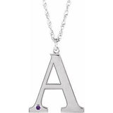 14K White Engravable Imitation Amethyst Initial A 18" Necklace