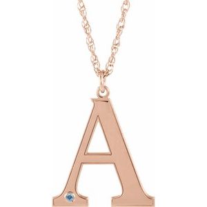 14K Rose Gold-Plated Sterling Silver Engravable Imitation Aquamarine Initial A 18" Necklace