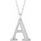 Rhodium-Plated Sterling Silver Engravable Imitation Aquamarine Initial A 18