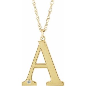 14K Yellow Engravable Imitation Diamond Initial A 18" Necklace
