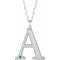 14K White Engravable Imitation Emerald Initial A 18