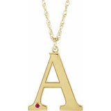 14K Yellow Gold-Plated Sterling Silver Engravable Imitation Ruby Initial A 18" Necklace