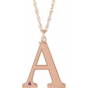 14K Rose Engravable Imitation Pink Tourmaline Initial A 18" Necklace