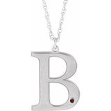 14K White Engravable Imitation Mozambique Garnet Initial B 18" Necklace