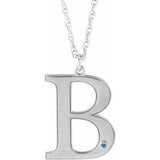 14K White Engravable Imitation Aquamarine Initial B 18" Necklace