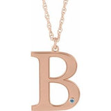 14K Rose Gold-Plated Sterling Silver Engravable Imitation Aquamarine Initial B 18" Necklace