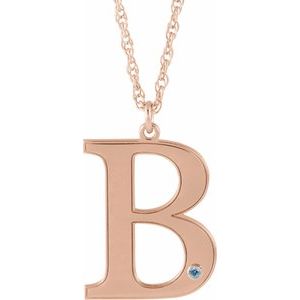 14K Rose Gold-Plated Sterling Silver Engravable Imitation Aquamarine Initial B 18" Necklace