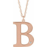 14K Rose Gold-Plated Sterling Silver Engravable Imitation Diamond Initial B 18" Necklace