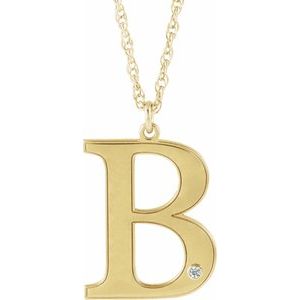 14K Yellow Gold-Plated Sterling Silver Engravable Imitation Diamond Initial B 18" Necklace