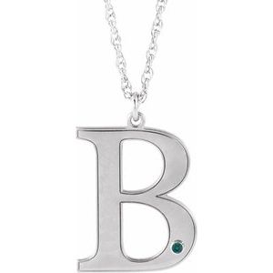 Rhodium-Plated Sterling Silver Engravable Imitation Alexandrite Initial B 18" Necklace