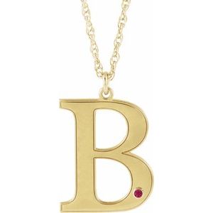 14K Yellow Gold-Plated Sterling Silver Engravable Imitation Ruby Initial B 18" Necklace