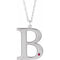 Rhodium-Plated Sterling Silver Engravable Imitation Ruby Initial B 18