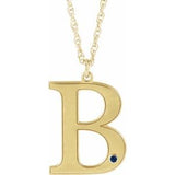 14K Yellow Gold-Plated Sterling Silver Engravable Imitation Blue Sapphire Initial B 18" Necklace